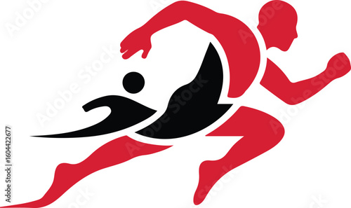 triathlon logo with swimming and running athlete icon design