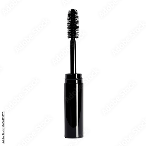 Black mascara tube with a brush, isolated on a white background. transparent, alpha background png