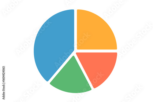 Colorful pie chart vector illustration. Segmented diagram for business data analysis, statistics report, or infographic. Market share percentage graph. Isolated element.