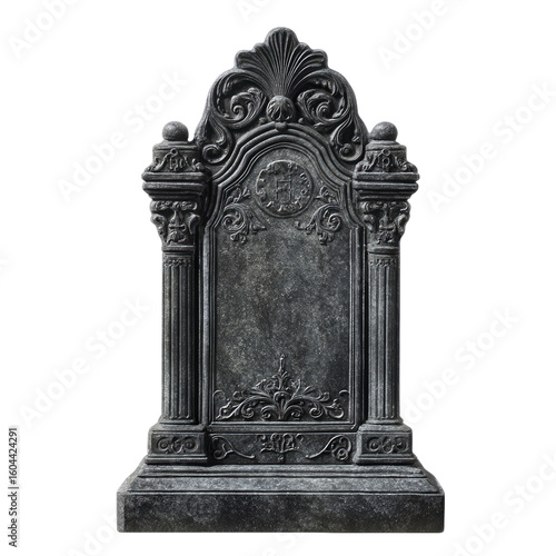 Black tombstone, isolated on a white background with a clipping path transparent, alpha background png