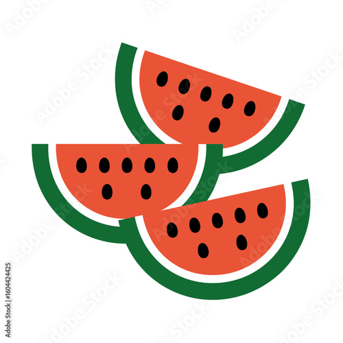 Three slices of fresh watermelon with seeds