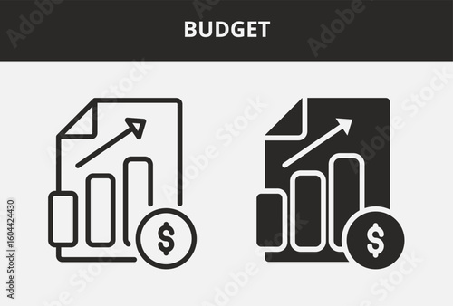 Budget Icon Set Double Style Collection. Contains Outline and Glyph Style Icons. Budget Outline and Glyph Style Icon Collections