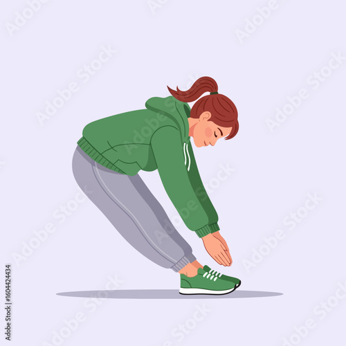 Woman Stretching Down Reaching Toes in Workout Clothes Illustration