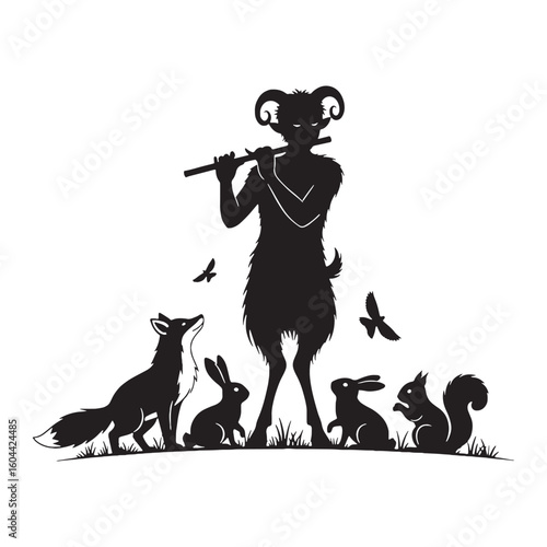 Versatile Pan black vector asset, a truly modern digital image for diverse uses – Pan silhouette – Pan Vector – Silhouette of Pan – Greek god silhouette

