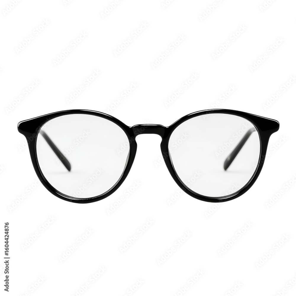 Fototapeta premium Black-framed glasses on a white background, transparent, alpha background png