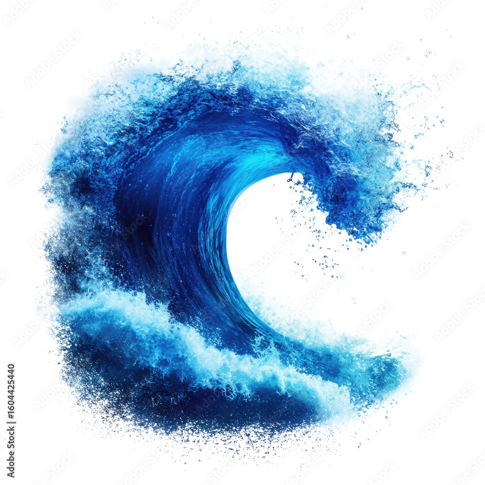 Fototapeta premium Blue water wave splash isolated on white background, water concept design transparent, alpha background png