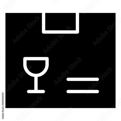 Fragile Package Glyph Black Silhouette Icon Vector Design - Package with fragile symbol, representing careful shipping, breakable items, or safety marking