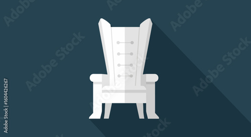 Illustrative white throne with long shadow isolated on a navy blue background in a minimalistic style creates an atmosphere of royal isolation