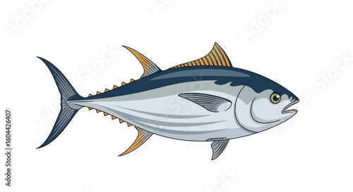 Vibrant Tuna Illustration Displaying Aquatic Animal Majesty on a Clean White Backdrop