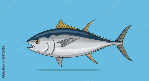 Wallpaper Mural Captivating Tuna Fish Illustration with Vivid Colors and Intricate Details, Swimming Gracefully Across a Calm Blue Background Torontodigital.ca
