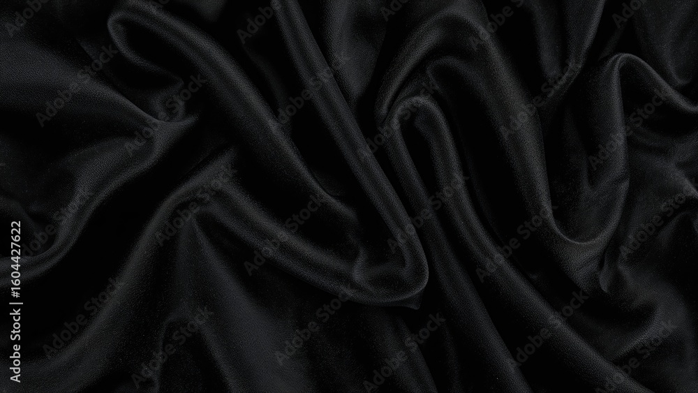 Obraz premium Abstract black cloth texture featuring smooth undulating folds, detailed drapery with a calm atmosphere.