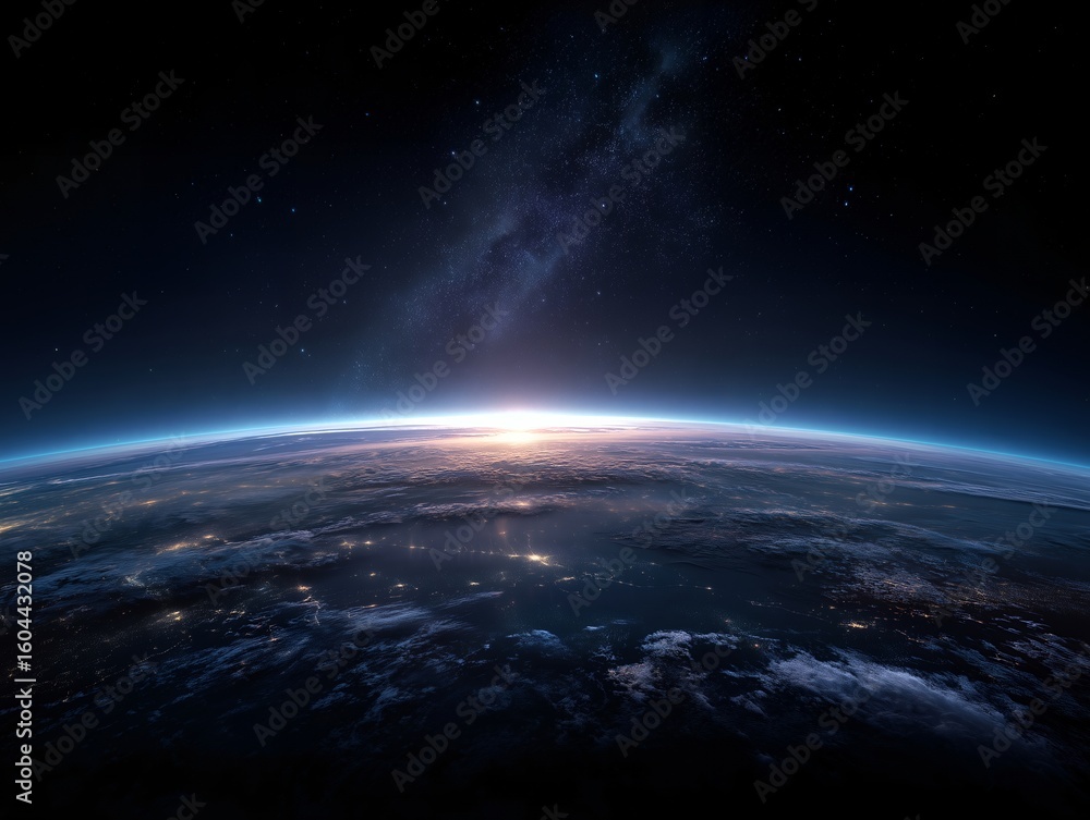 Obraz premium 宇宙から見た夜明けの地球