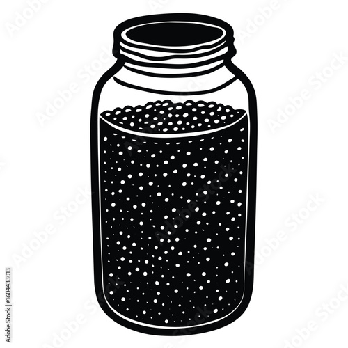 Nutritionist element isolated chia seeds jar on white background