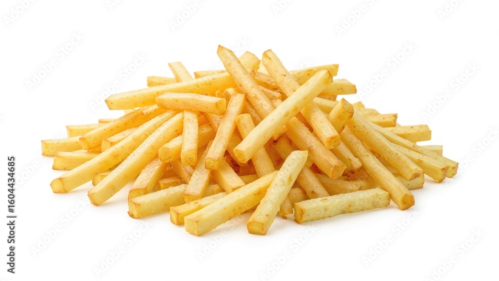 Portions of raw fries isolated on white surface Portions of raw fries isolated on white surface
