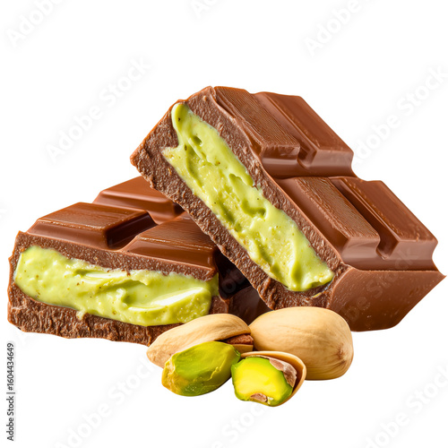delicious slices of chocolate with pistachio cream filling isolated over white (transparent) background