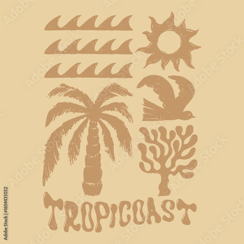 Mono summer items illustration for graphic tees