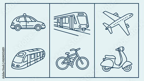 Transportation Modes Icon Set – Slate Gray Vector Icons for Travel, Transit, and Mobility Solutions