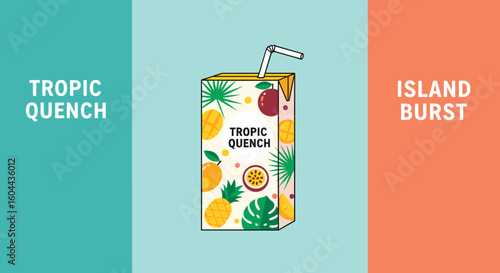 Tropical Juice Box Illustration with Island Burst Flavor and Refreshing Design