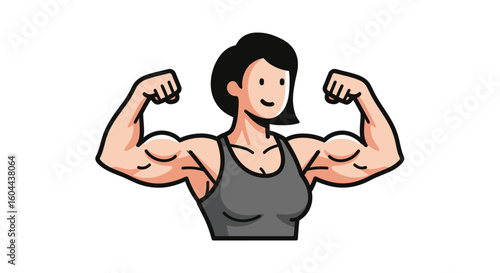 Empowered female fitness enthusiast showcasing muscular biceps after an intense workout routine showcasing health and fitness progress