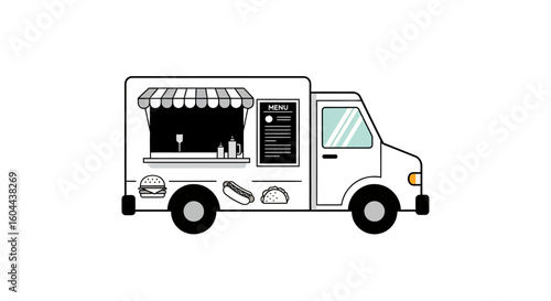 Mobile Culinary Delight: A Minimalist Food Truck Illustration Serving Street Food  Appetites