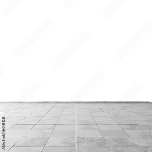 A view of a tiled floor a solid wall isolated on transparent background