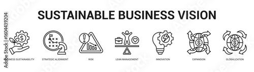 Sustainable Business Vision Modern and clean web banner illustration featuring thematic icons for visual communication