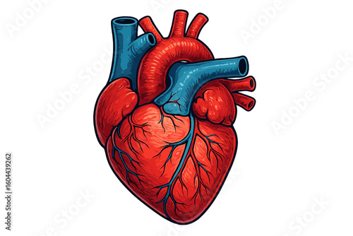 Detailed human heart anatomy vector illustration. Medical educational diagram for cardiology and biology. Scientific concept of the cardiovascular system organ for healthcare designs.