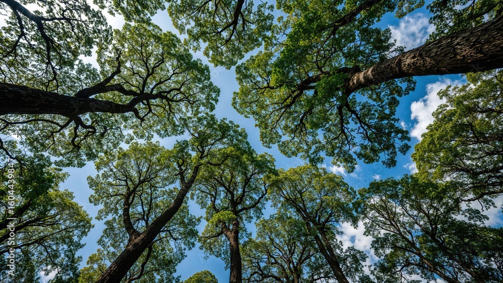 Fototapeta premium Leafy branches reaching into the sky