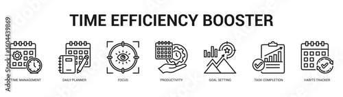Time Efficiency Booster Modern and clean web banner illustration featuring thematic icons for visual communication