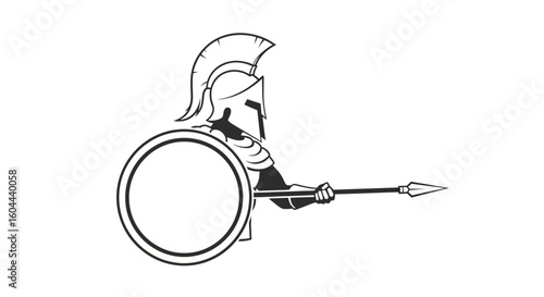 Spartan Warrior Silhouette with Spear and Shield, Classic Ancient Military Illustration, Vector Design, Emblem, Icon, Logo, Badge, Graphic