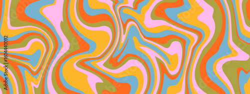 Wavy psychedelic pattern with abstract lines and vector wave background for trippy or retro art. Creamy texture or liquid swirl by groovy print and drip effect. Design in trendy curvy 60s 70s style.