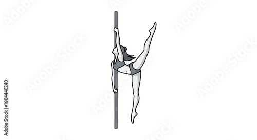 A Skilled Woman Demonstrating Pole Dance Artistry with Grace and Power for Flexibility and Balance as a sport that needs a lot of skill and