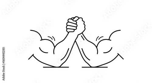 Arm wrestling competition illustrated concept emphasizing strength and physical challenge in monochrome style depiction showing muscles 83 characters