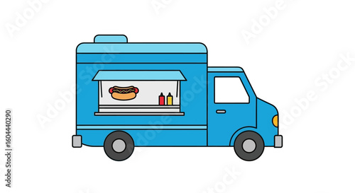 Vibrant food truck illustration featuring a delicious hotdog and essential condiments, perfect for culinary promotion