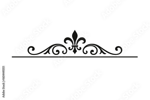 Elegant fleur-de-lis divider. Vintage ornamental vector element. Luxury decorative filigree for certificate or invitation. Classic calligraphic border design.