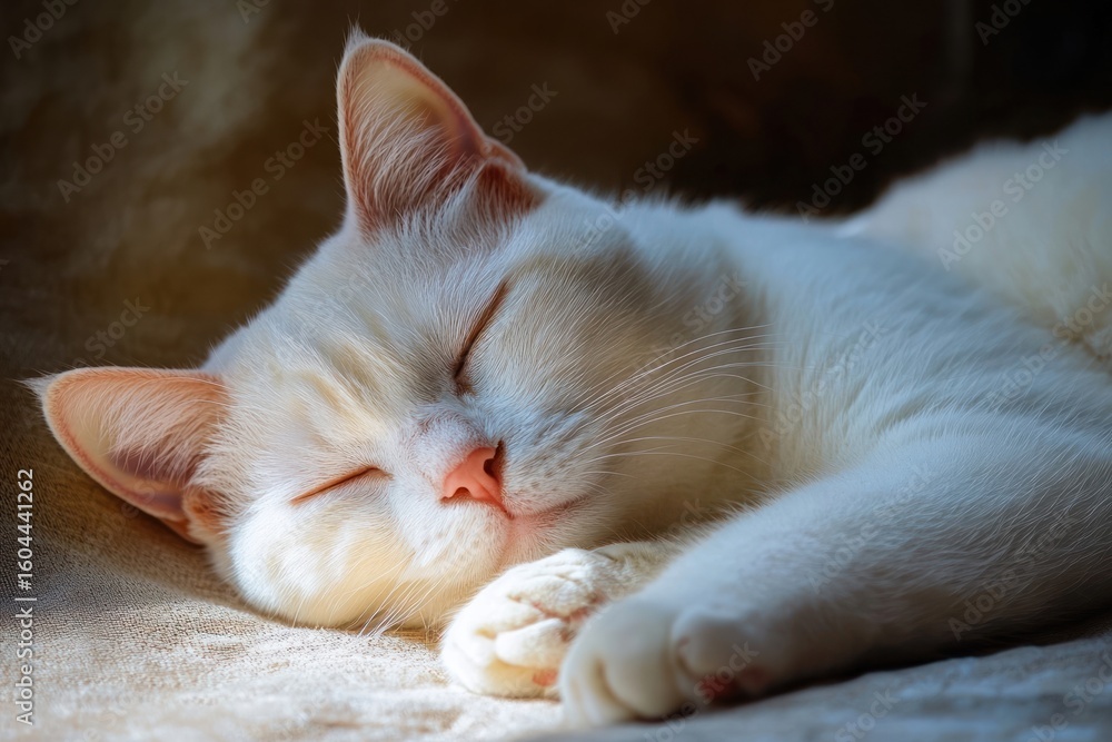 Obraz premium Real albino cat sleeping animal pet.