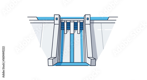 Hydroelectric Dam Illustration Showcasing Renewable Energy Infrastructure and Water Conservation Practices Providing Sustainable Power Generation