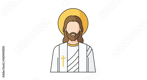Illustrative Depiction of a Religious Figure with Halo and Symbolic Cross Emblem Portraying Spiritual Authority and Faith Illustration