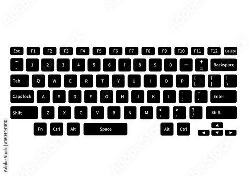 シンプルな黒色のキーボードイラスト