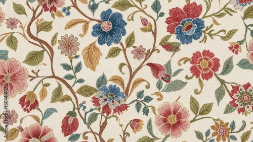 Traditional floral art motif with intricate embroidery details