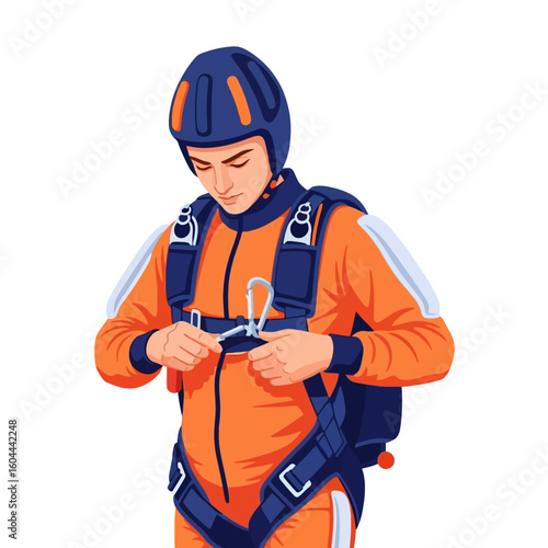 Person Preparing Skydiving Gear Before Jumping with Parachute and Helmet