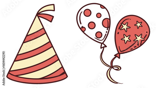 Festive party hat and balloons illustration