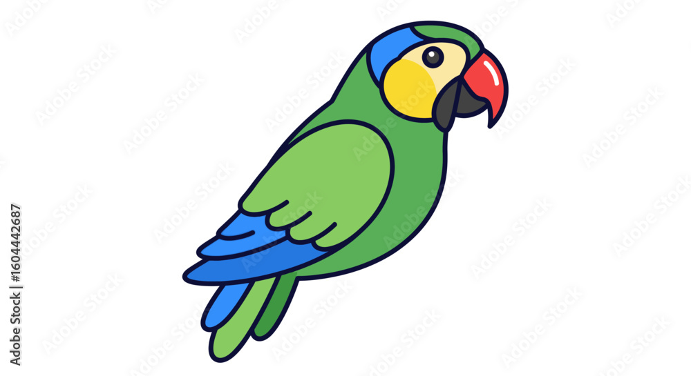 Obraz premium Vibrant Tropical Parrot Illustration with Clean Lines and Bold Color Palette isolated on white background