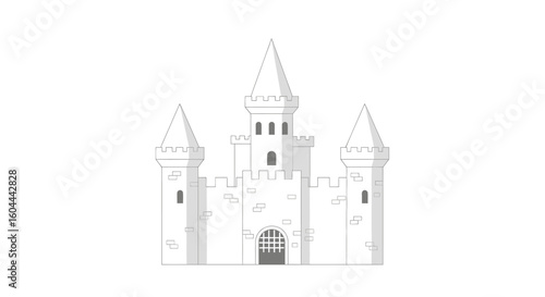 Simple castle illustration in flat design style with towers and gates, perfect for storybooks or children's content