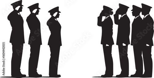 Military personnel saluting in formation soldiers officers