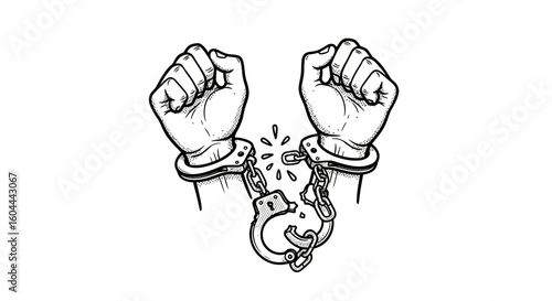 Triumph Over Oppression: Symbolic Hand-Drawn Illustration of Overcoming Constraints and Embracing Liberation
