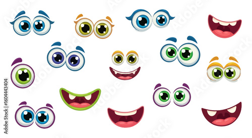 Expressive Cartoon Face Elements: A Diverse Collection of Eyes and Mouths for Creative Design Projects