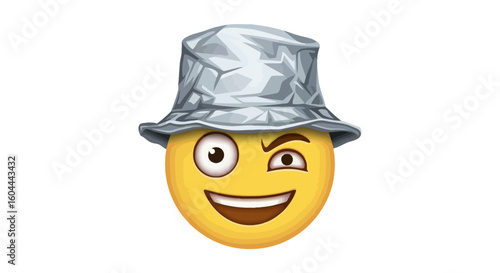 Whimsical Emoji Character Displaying a Foil Hat and a Playful Winking Expression