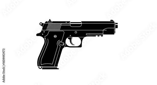 High-Contrast Silhouette Depiction of a Classic Semi-Automatic Handgun Against a Plain Background