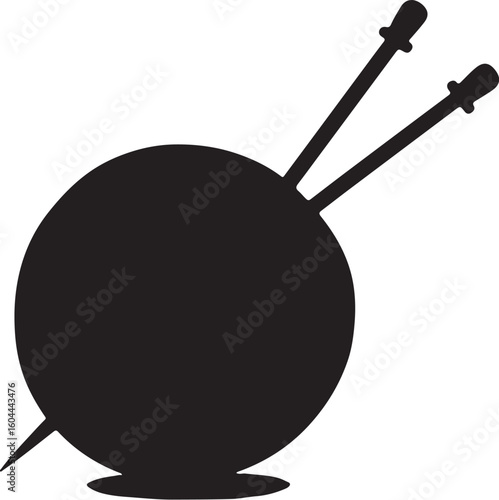 Black yarn ball with knitting needles craft hobby